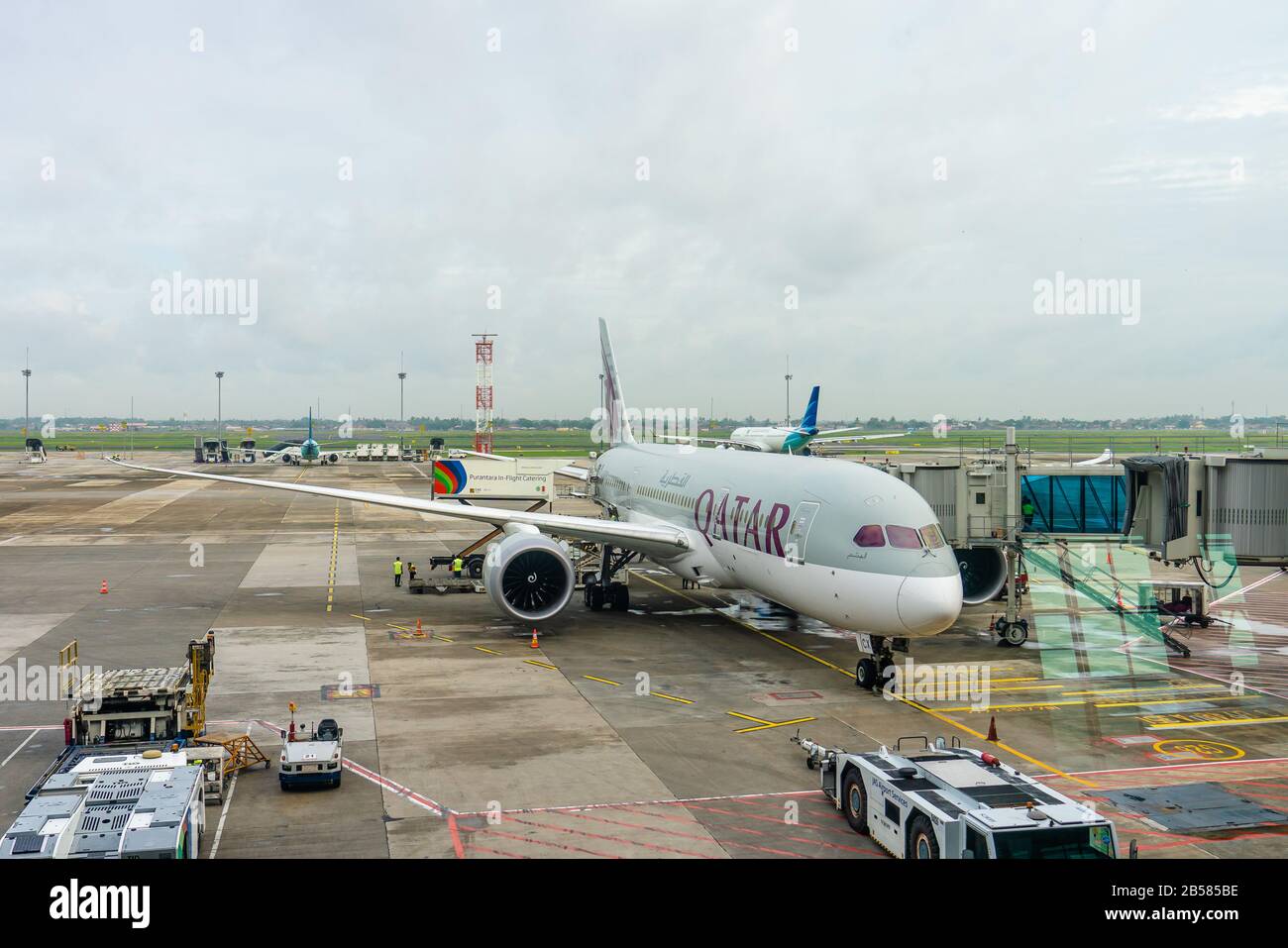 Soekarno-Hatta, Jakarta / Indonesia - Feb 21 2020: Airliner at the gate Stock Photo