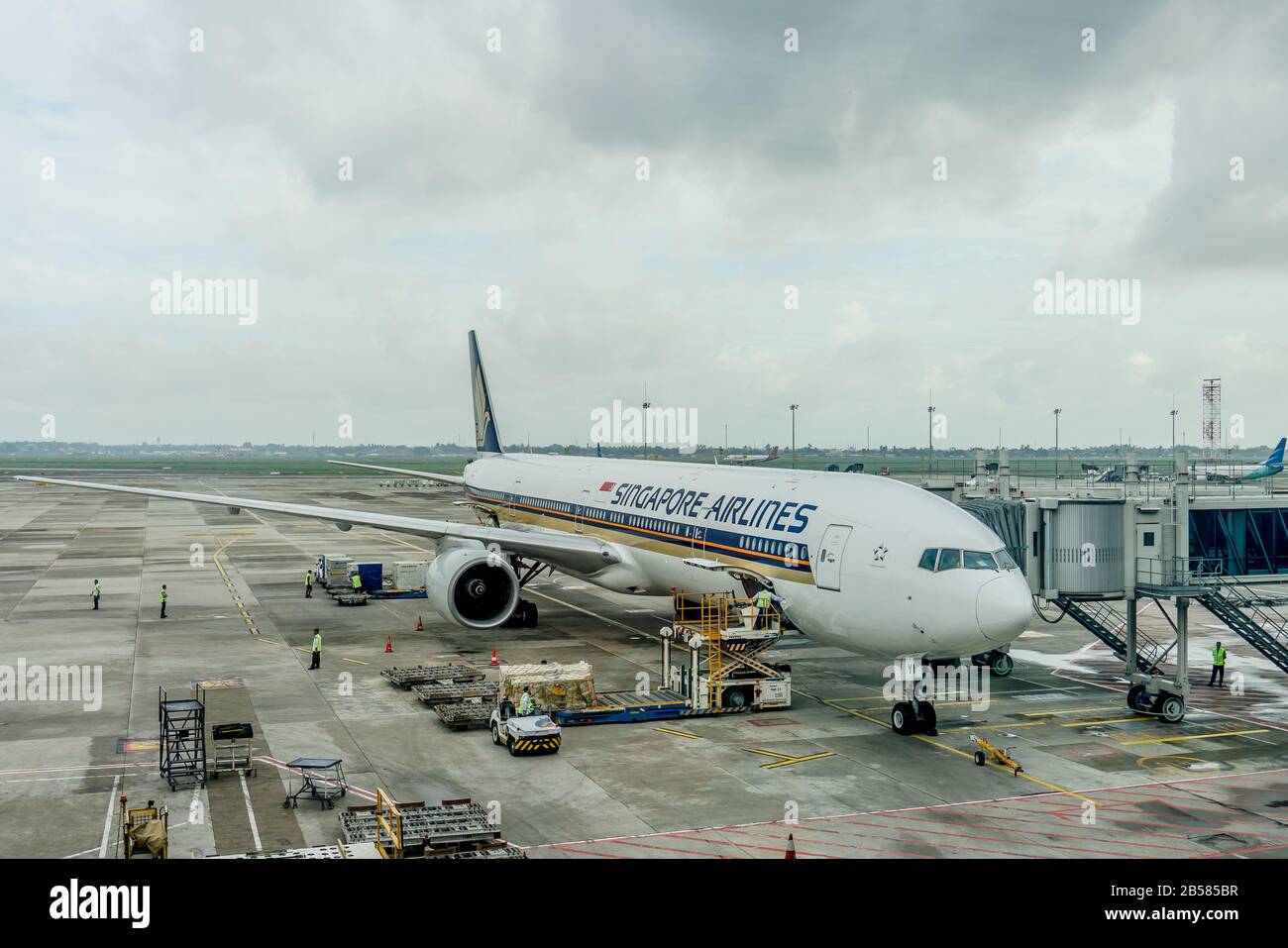 Soekarno-Hatta, Jakarta / Indonesia - Feb 21 2020: Airliner at the gate Stock Photo