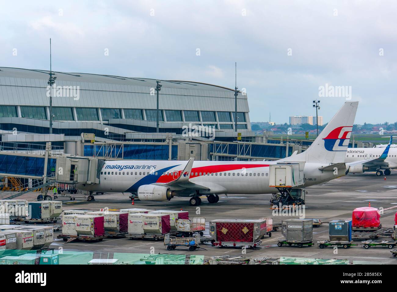 Soekarno-Hatta, Jakarta / Indonesia - Feb 21 2020: Airliner at the gate Stock Photo