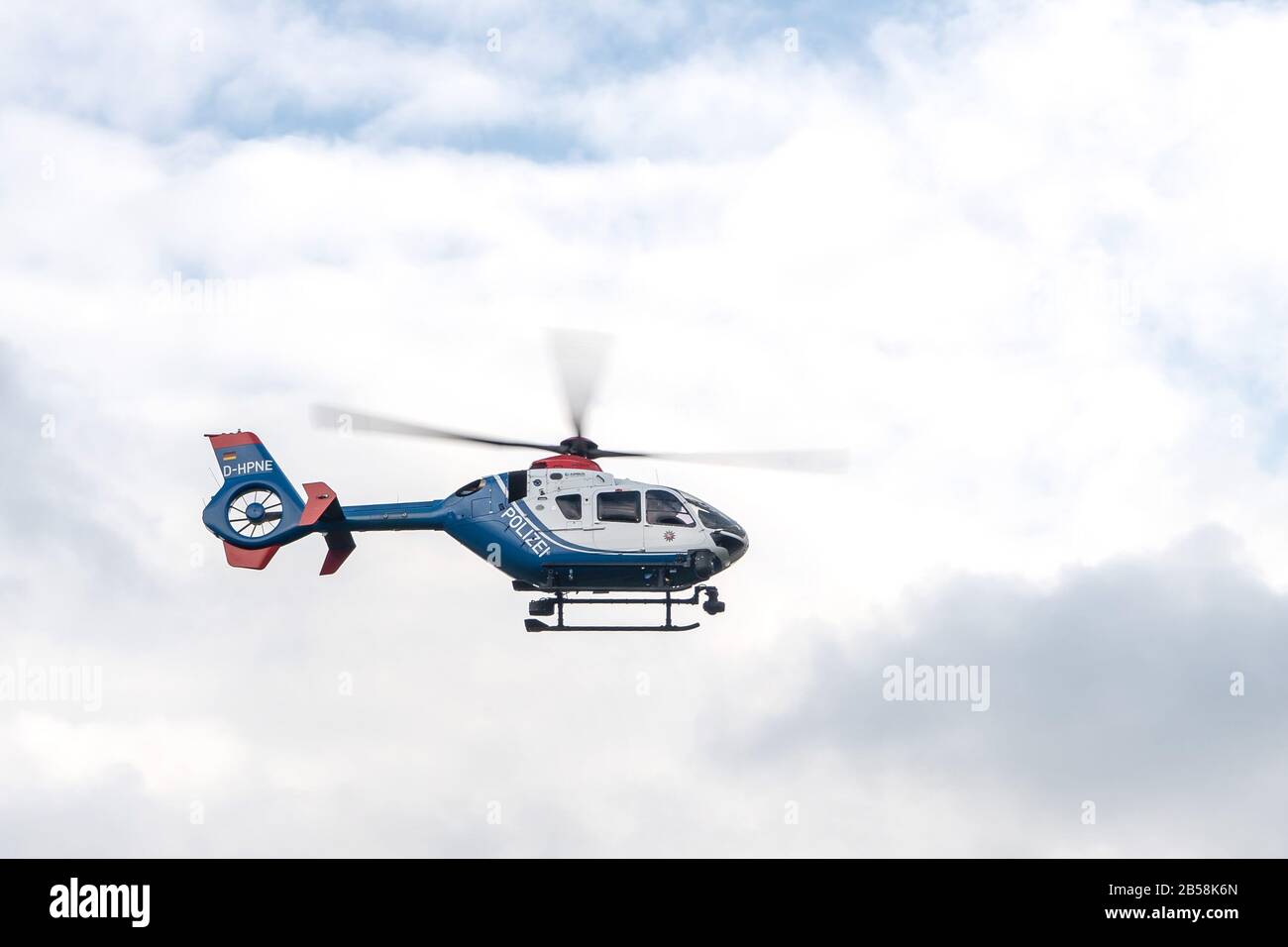 Rastede, Germany. 04th Mar, 2020. The police helicopter model EC 135 starts its mission. Böning is the first police helicopter pilot in Lower Saxony, after a good year in service she takes stock. Credit: Sina Schuldt/dpa/Alamy Live News Stock Photo