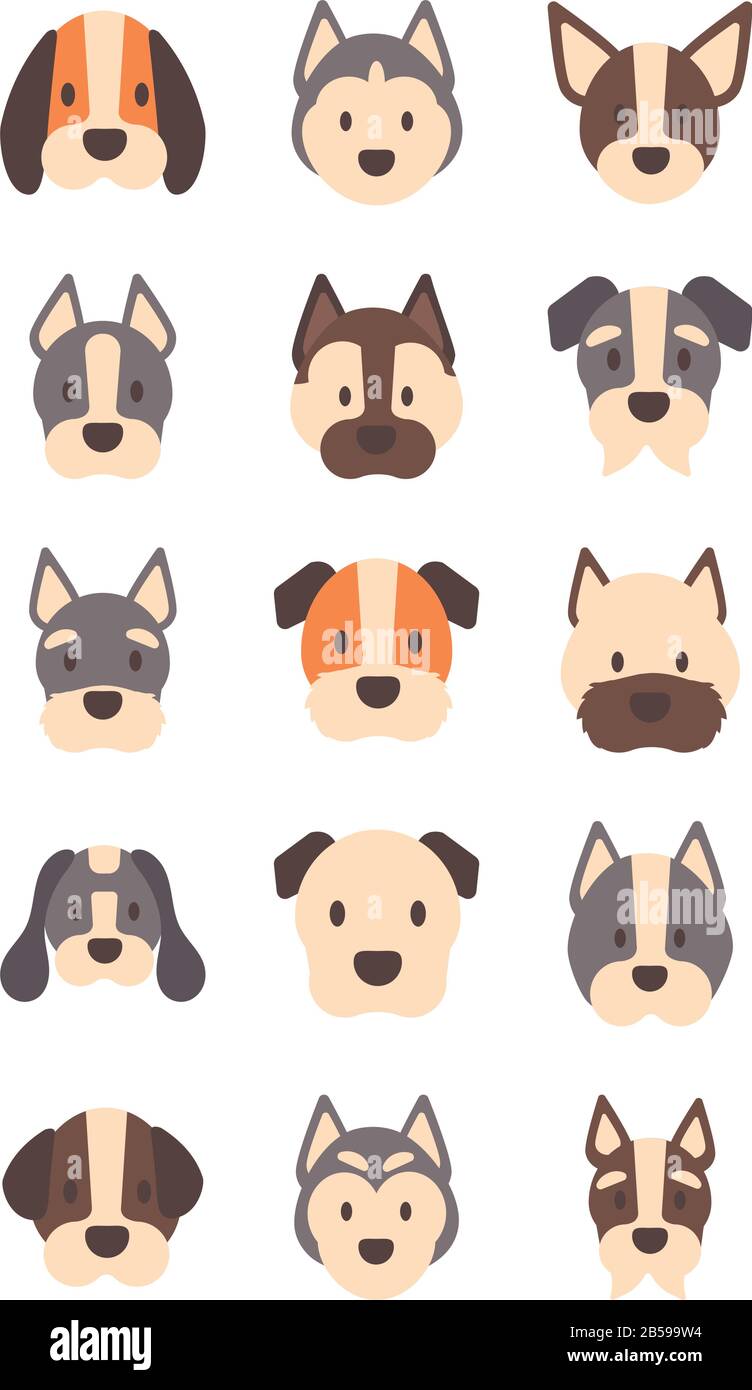 set of icons of faces different breeds of dogs vector illustration ...