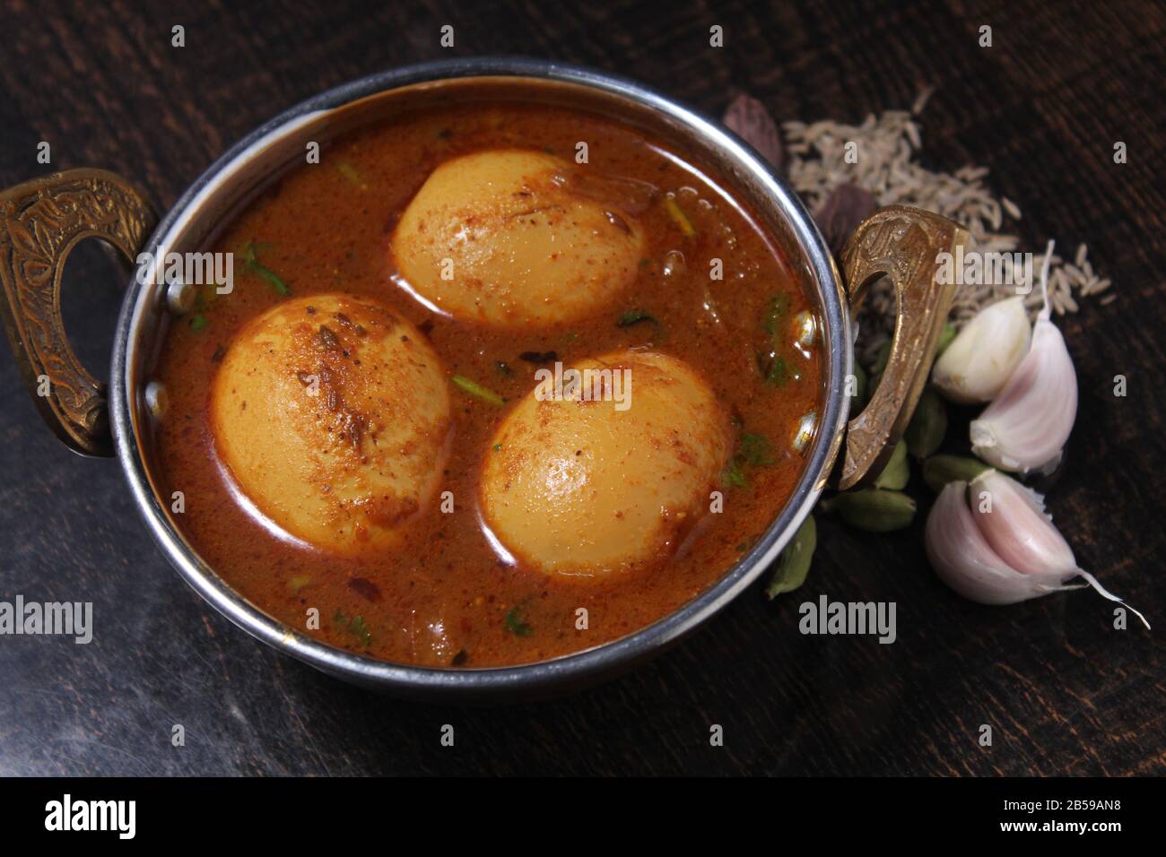 South Indian Style Egg Curry Recipe close-up on the table nobody Stock Photo