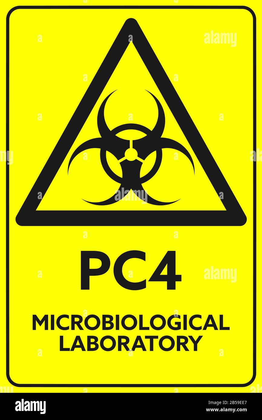 PC4 Microbiological Laboratory. Yellow Safety Sign. Biohazard symbol. Flat style. Stock Vector