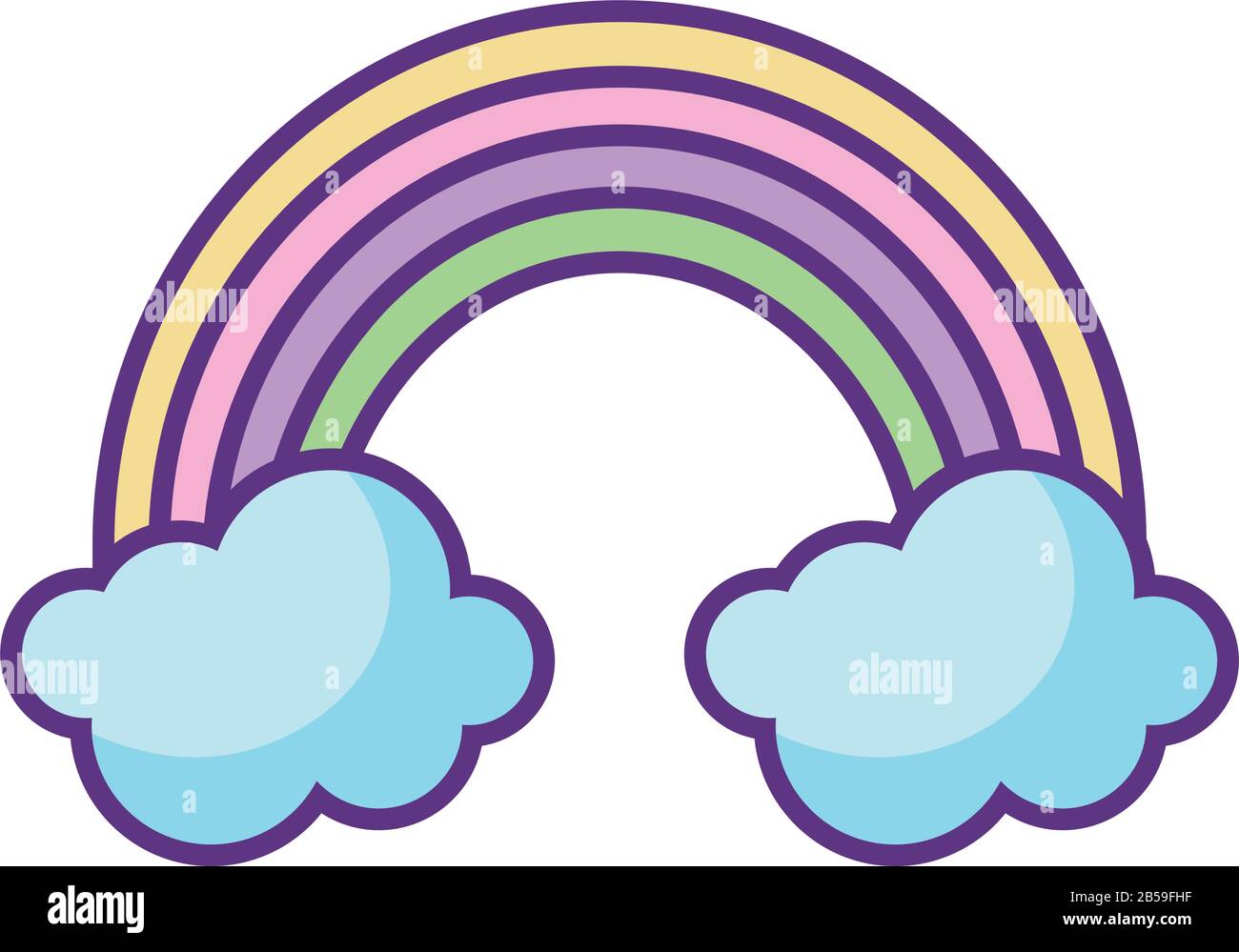 rainbow and clouds icon over white background, flat style, vector ...
