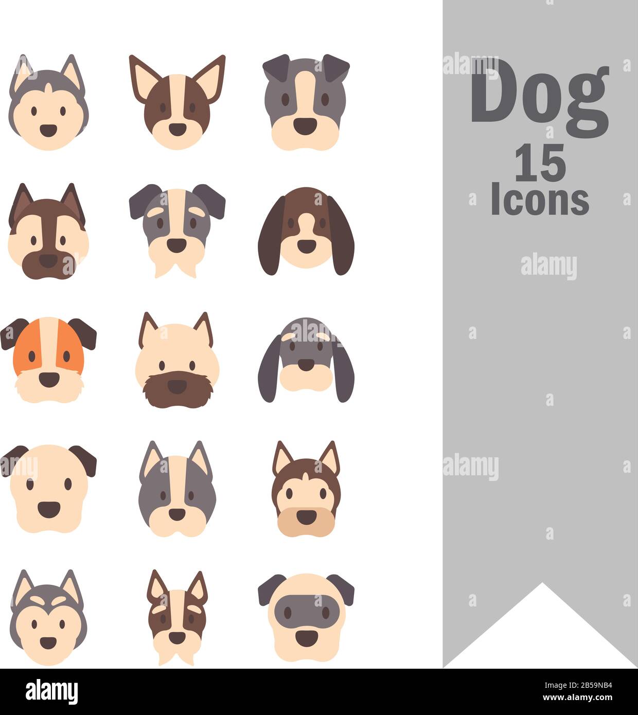 set of icons of faces different breeds of dogs vector illustration ...