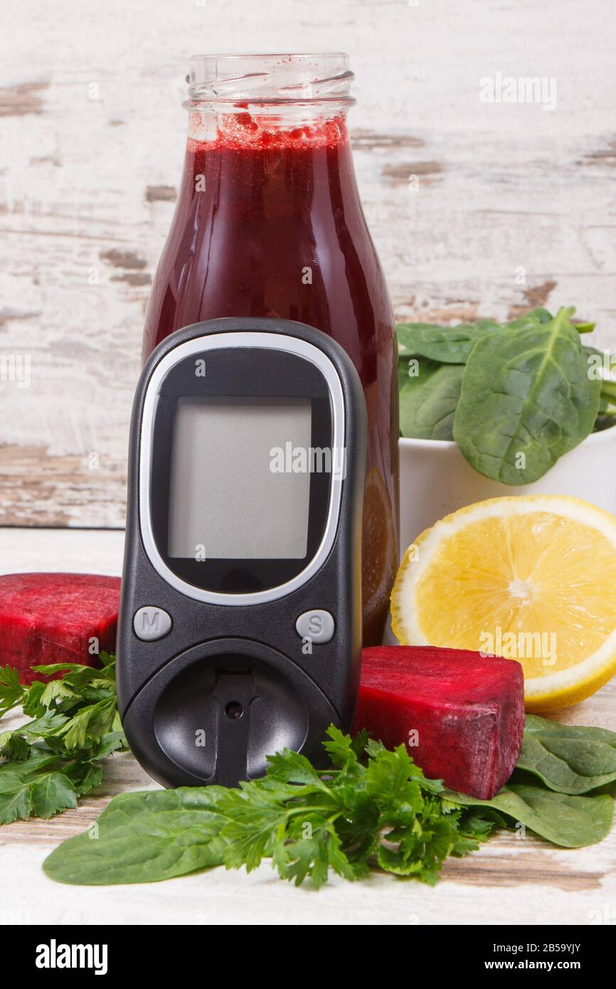 Glucose meter for checking sugar level and fresh beetroot juice
