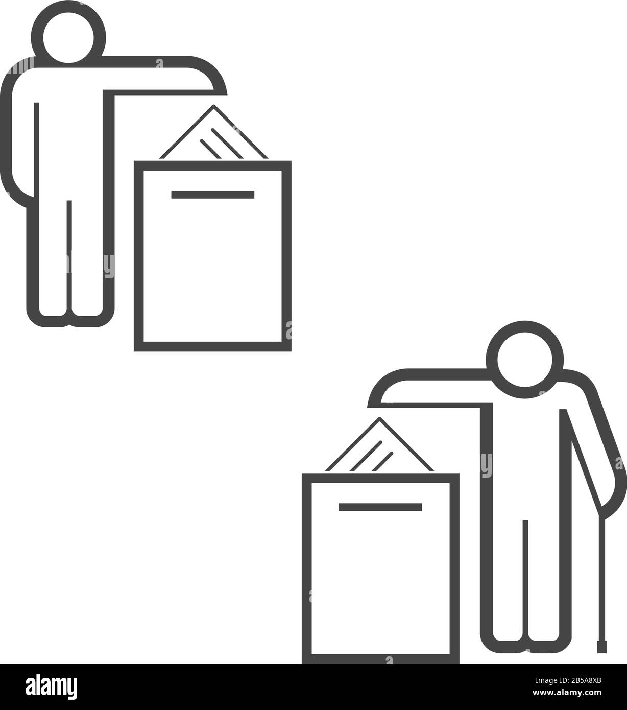 Voting in elections. Young voter and old voter. Infographics of voting by age. Ballot boxe vector icon. Stock Vector