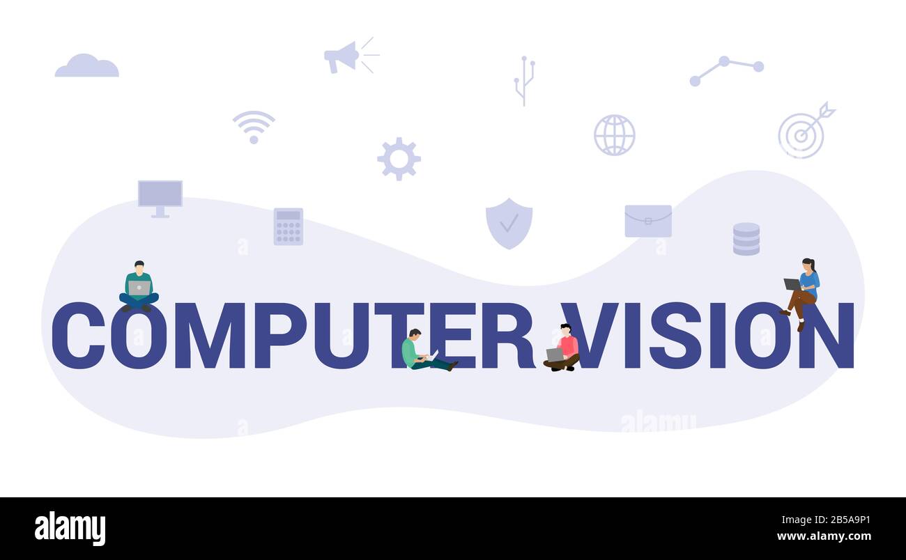 computer vision concept with big word or text and team people with ...