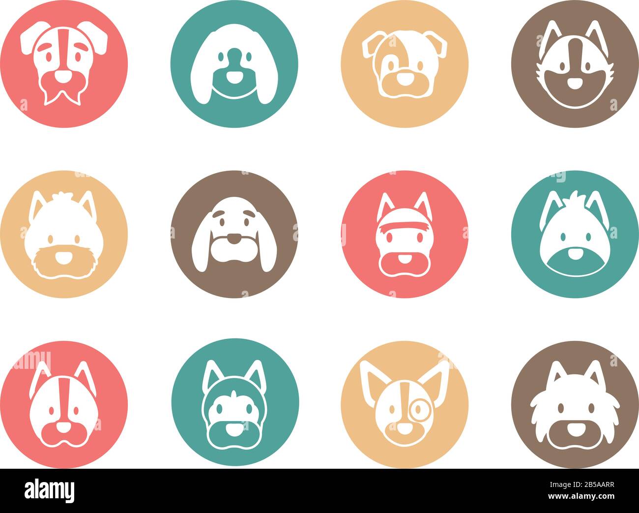 set of icons of faces different breeds of dogs vector illustration ...
