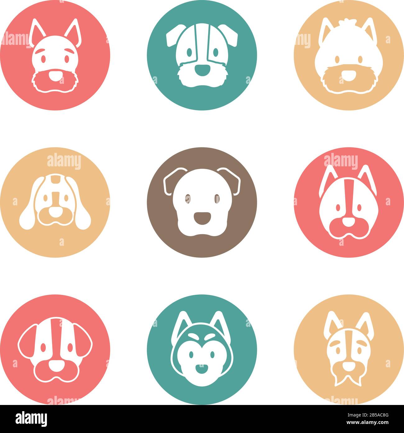 set of icons of faces different breeds of dogs vector illustration ...