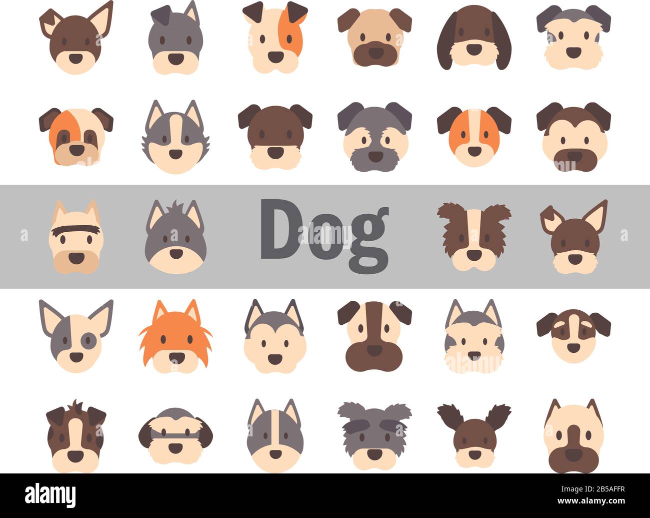 set of icons of faces different breeds of dogs vector illustration ...