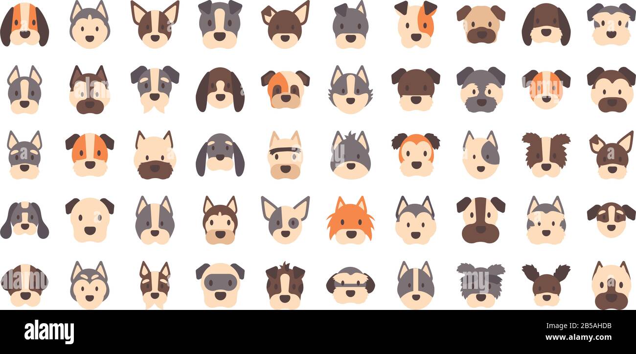 set of icons of faces different breeds of dogs vector illustration ...