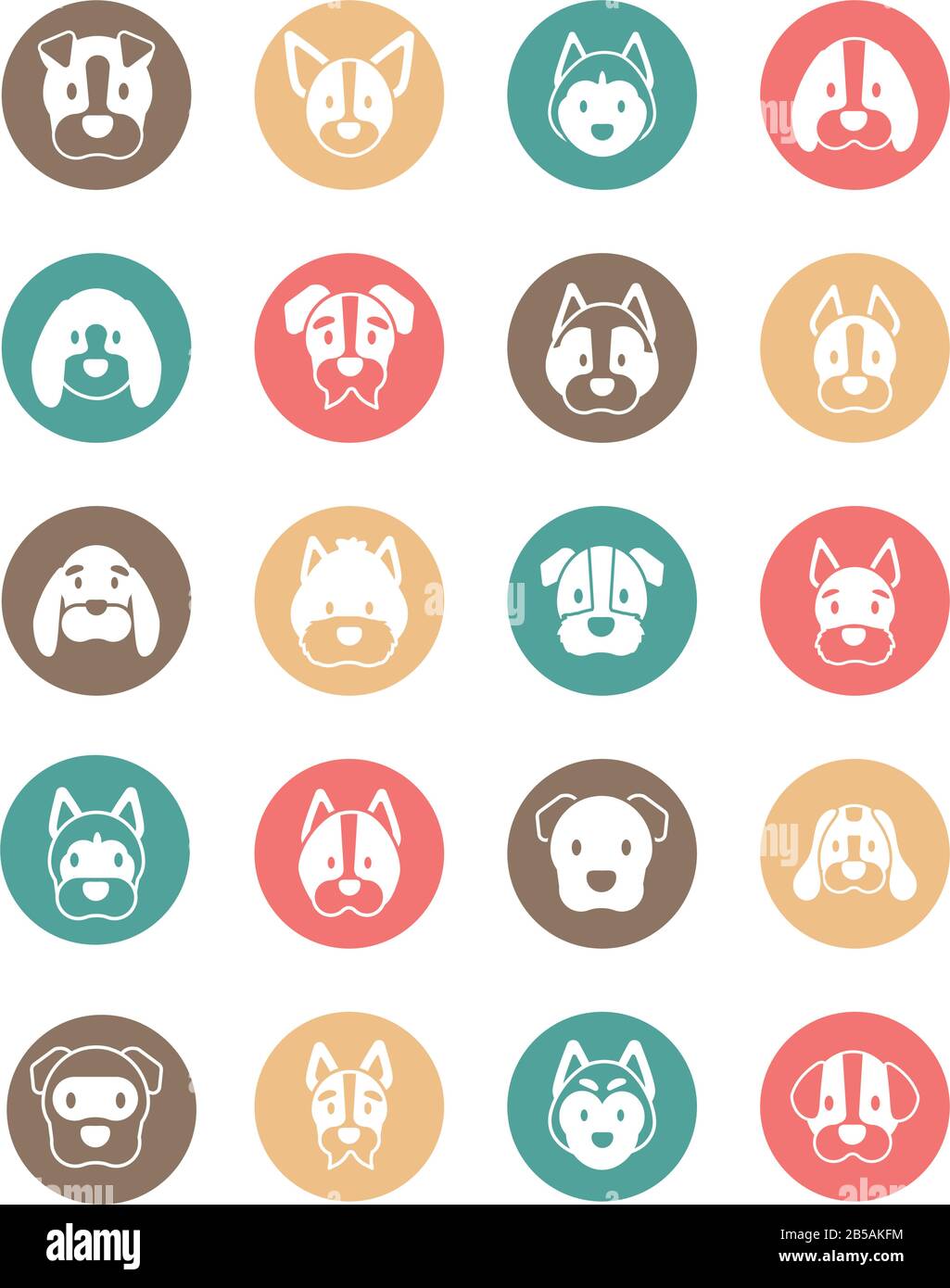 set of icons of faces different breeds of dogs vector illustration ...