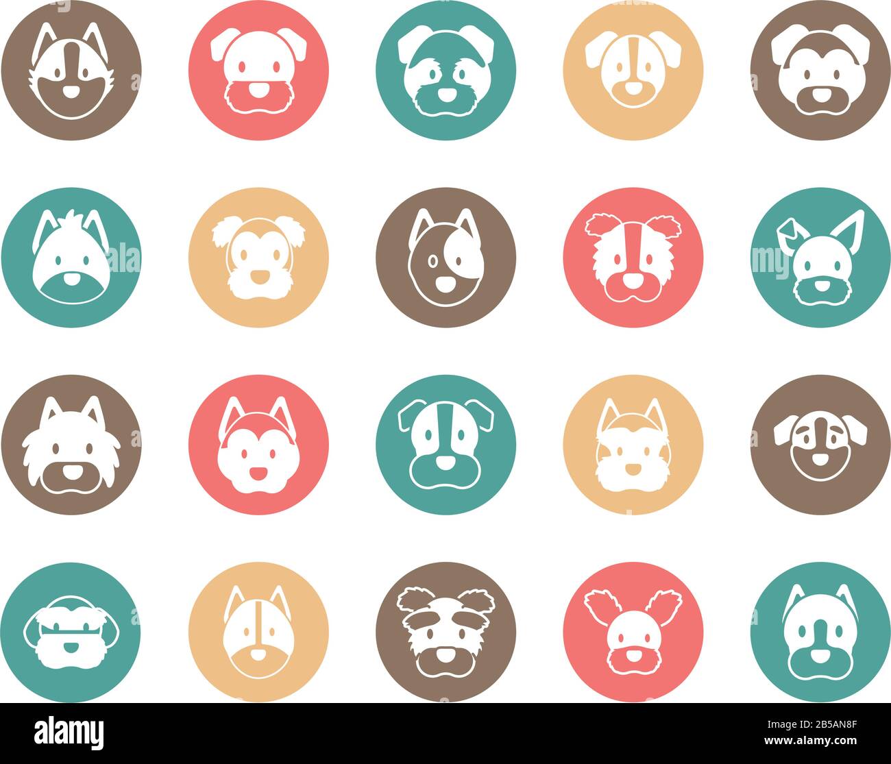 set of icons of faces different breeds of dogs vector illustration ...