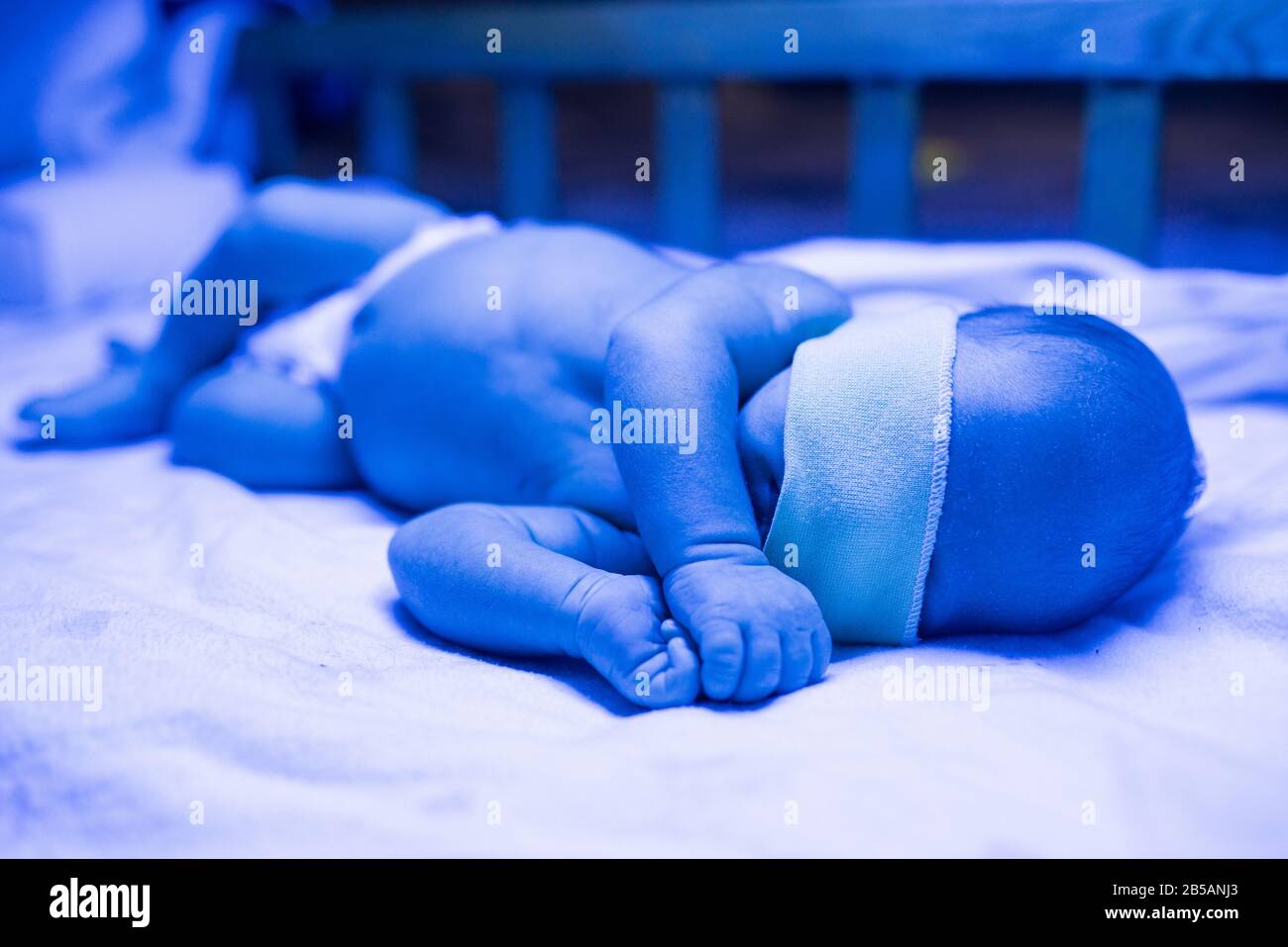 Newborn having a treatment for jaundice under ultraviolet light, Baby