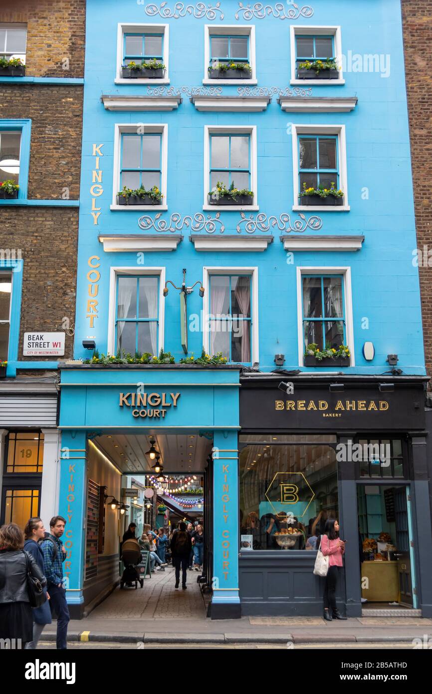 Kingly Court blue building and bakery Beak Street near Carnaby Kingly Court blue building and bakery Beak Street near Carnaby