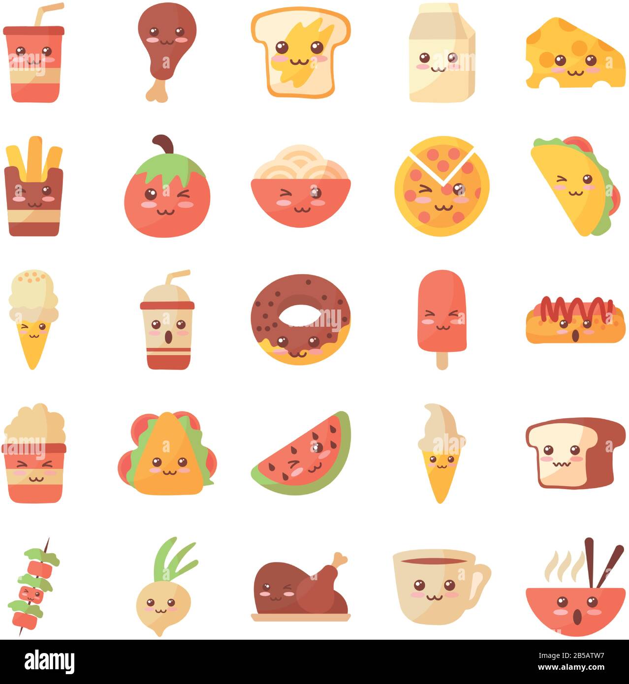 set of icons kawaii food on white background vector illustration design ...