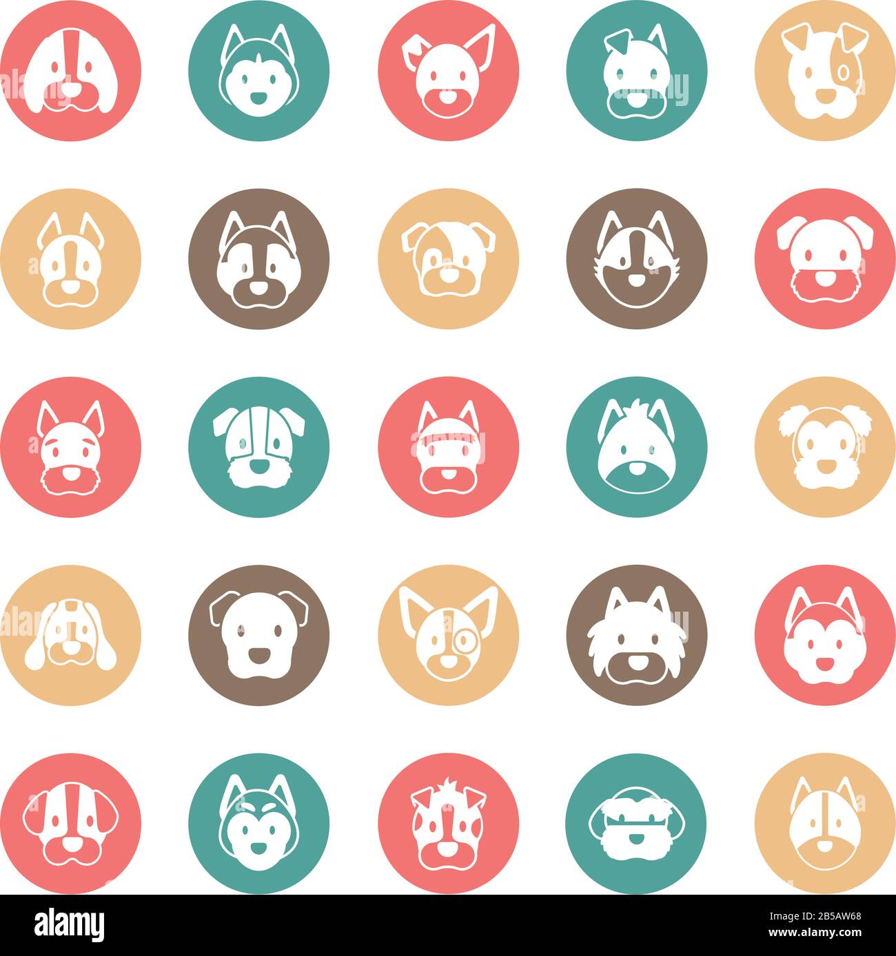 set of icons of faces different breeds of dogs vector illustration ...