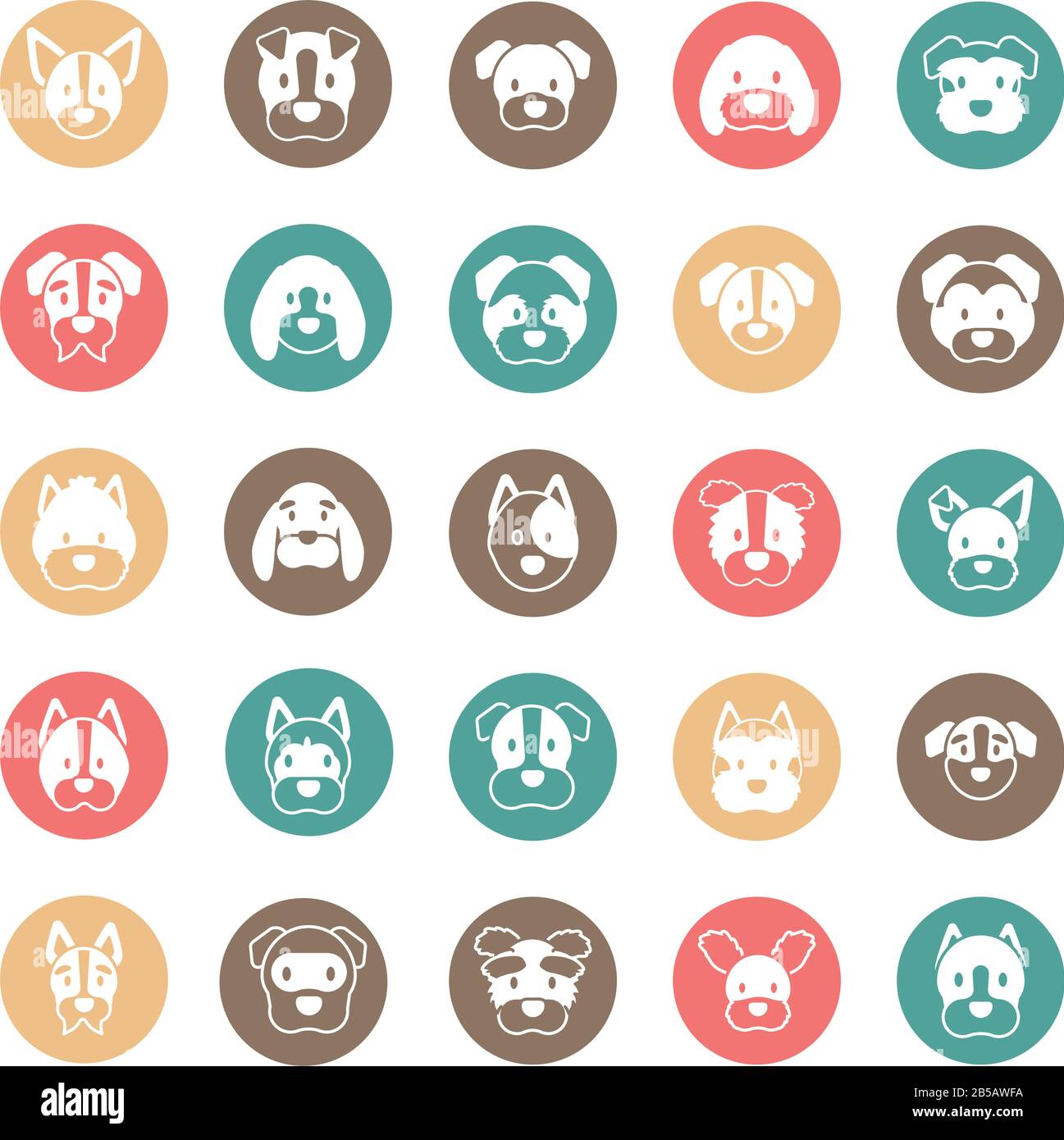 set of icons of faces different breeds of dogs vector illustration ...