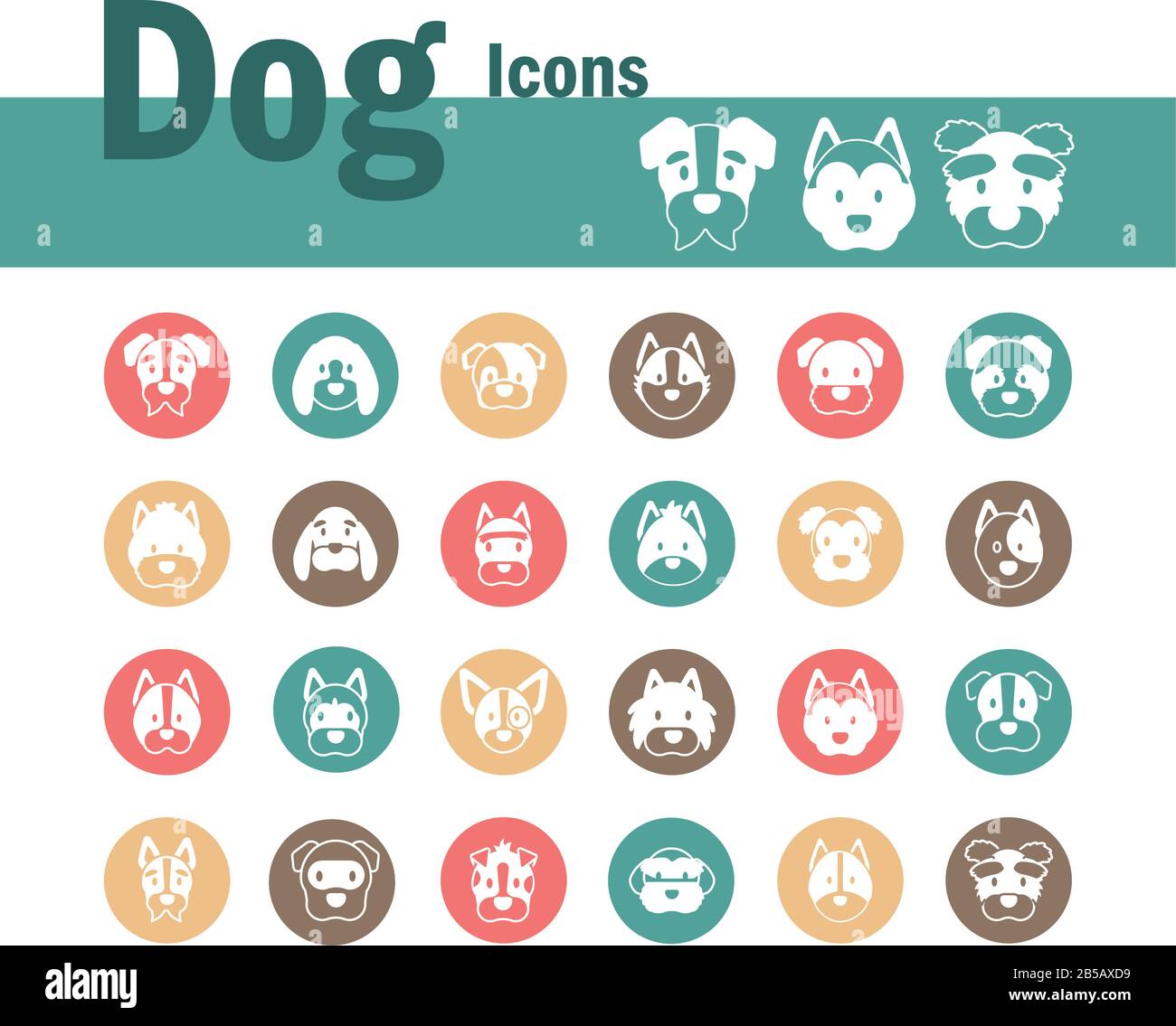 set of icons of faces different breeds of dogs vector illustration ...