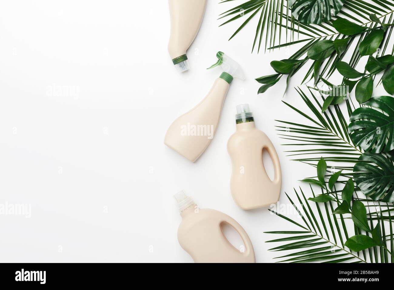 Eco recycling bottles with blank label on white background Stock Photo ...