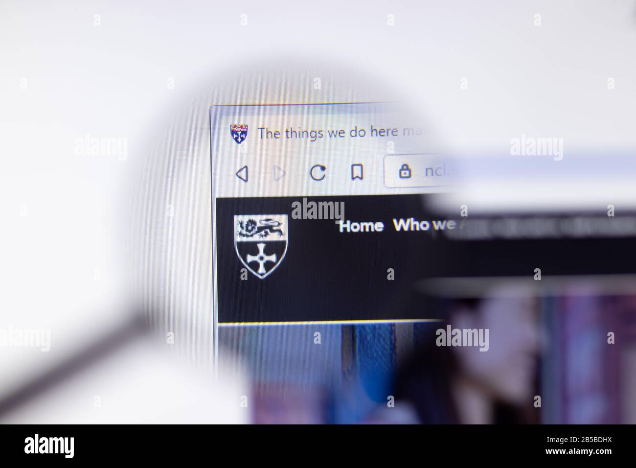 Los Angeles, California, USA - 7 March 2020: Newcastle University website homepage logo visible on display close-up, Illustrative Editorial Stock Photo