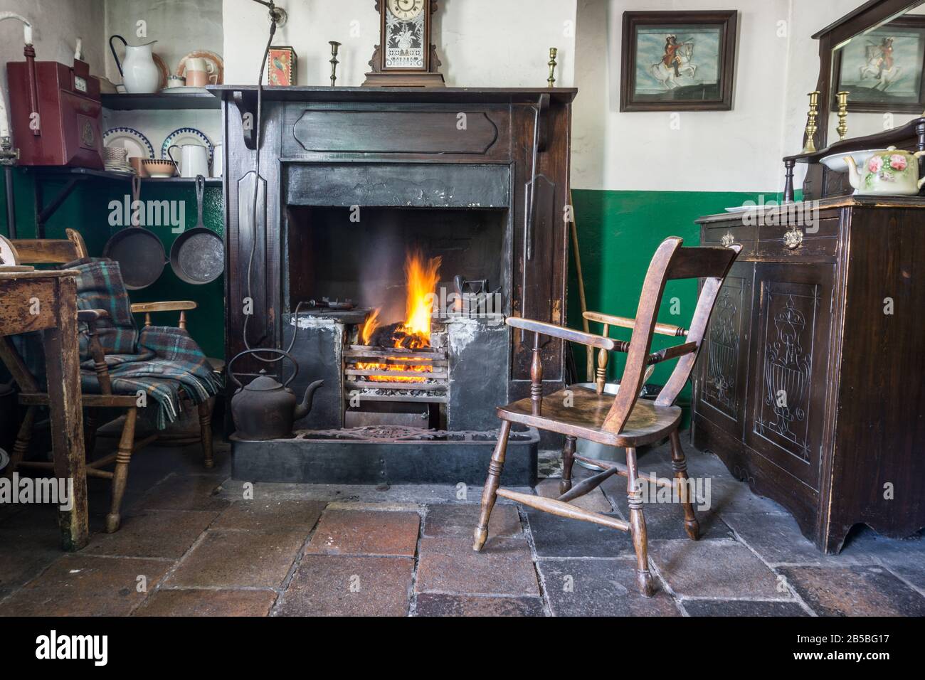 Traditional working class kitchen hearth in the Ulster Folk Museum