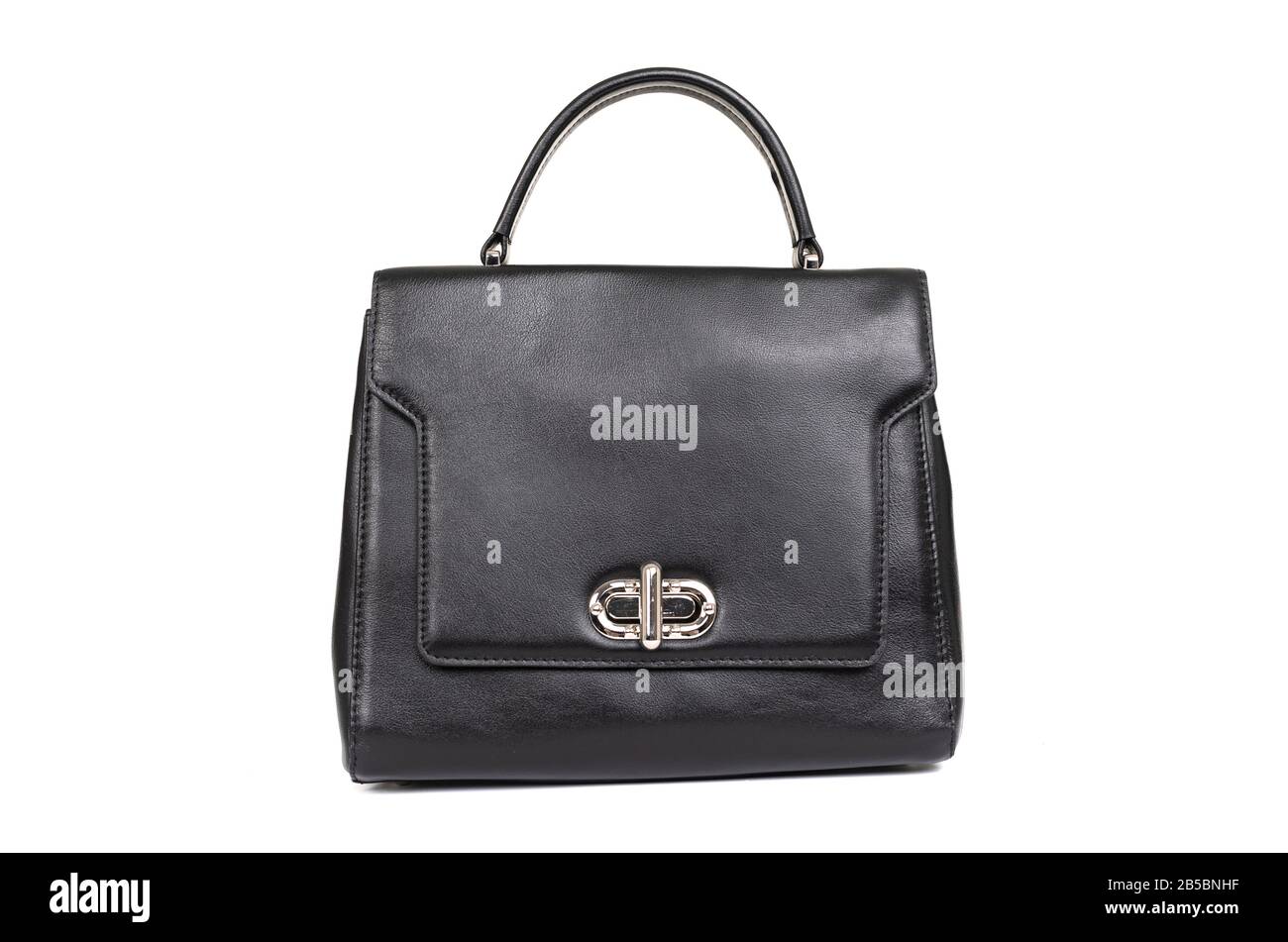 women black leather bag isolated on white background Stock Photo - Alamy