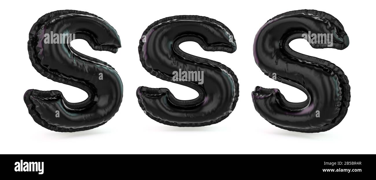 Capital letter S. Uppercase. Inflatable black balloon on background. 3D rendering Stock Photo