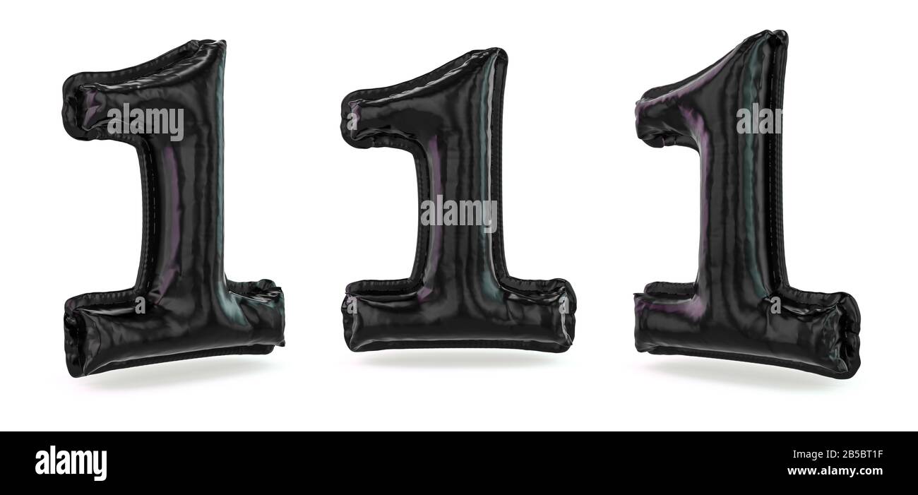 Number 1. Digital sign. Inflatable black balloon on background. 3D