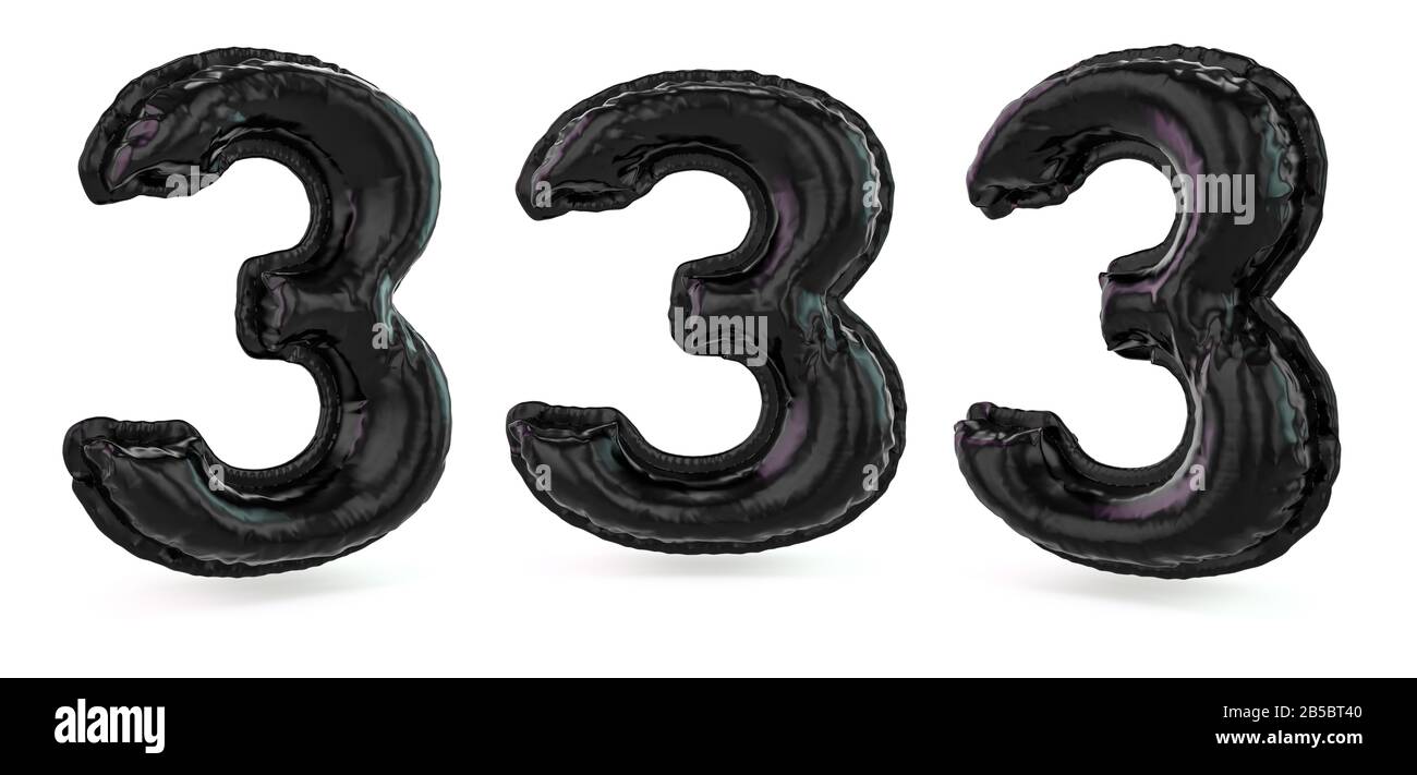 Number 3. Digital sign. Inflatable black balloon on background. 3D