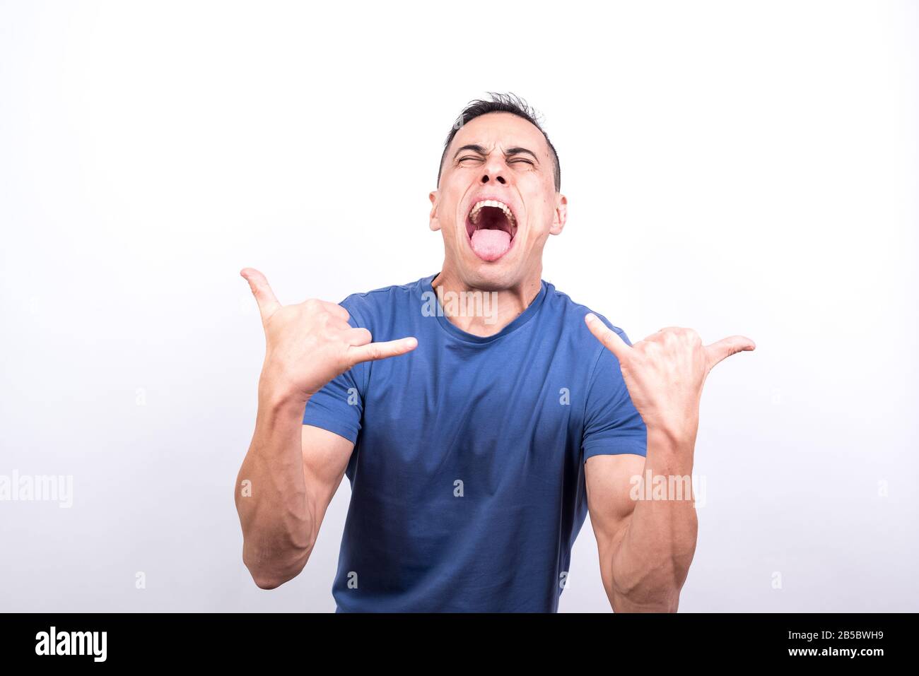 rocker man. White background, Medium shot Stock Photo