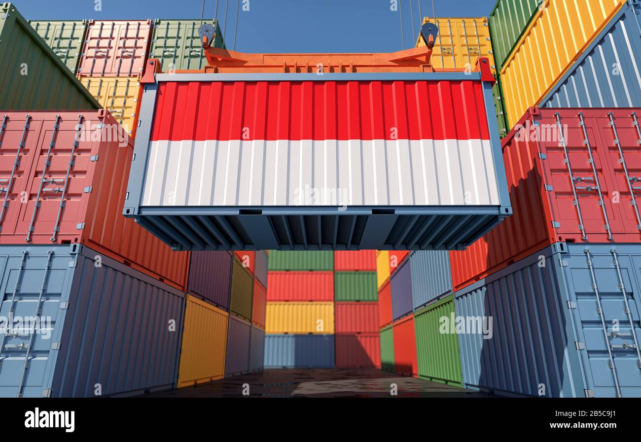 Container Terminal - Freight container with Indonesia flag. 3D ...