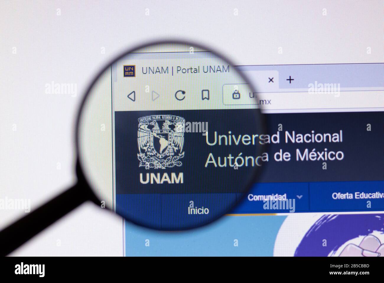 Los Angeles, California, USA - 7 March 2020: Universidad Nacional Autonoma de Mexico UNAM website homepage logo visible on display close-up Stock Photo
