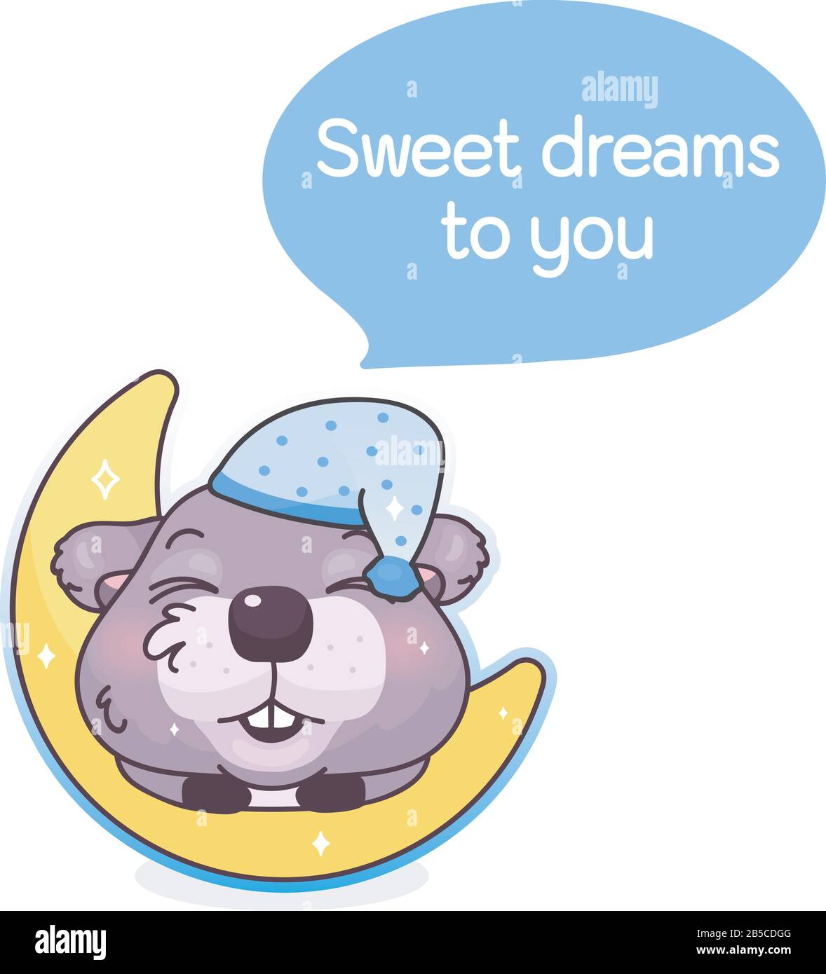 Cute beaver cartoon kawaii vector character. Sweet dreams to you phrase  inside speech bubble. Sleeping beaver on moon isolated sticker. Cartoon  animal Stock Vector Image & Art - Alamy