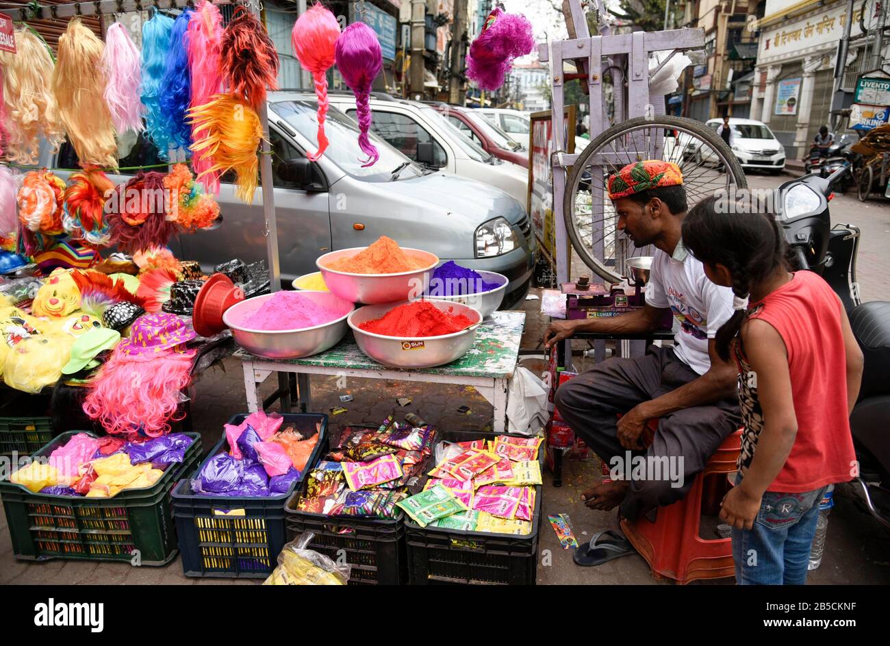 Guwahati, Assam, India. 8th Mar, 2020. Vendor selling coloured power