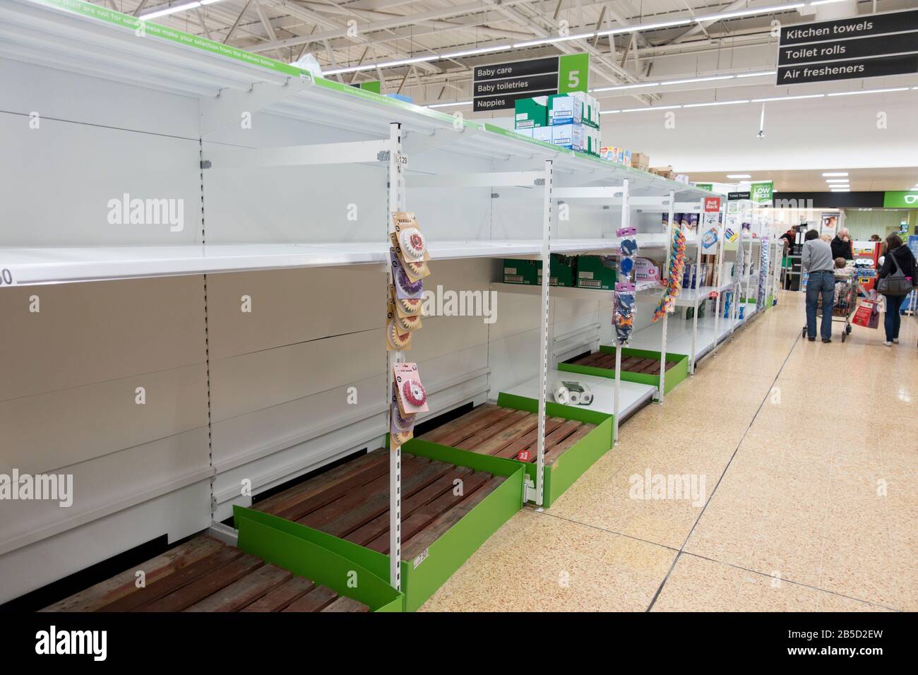 Edinburgh, Scotland, UK. 8 March, 2020.  Panic buying of packets of toilet tissue and liquid hand soaps leads to empty shelves at supermarkets in Edinburgh. Toilet rolls sold out at Asda store. Pictured; Iain Masterton/Alamy Live News Stock Photo