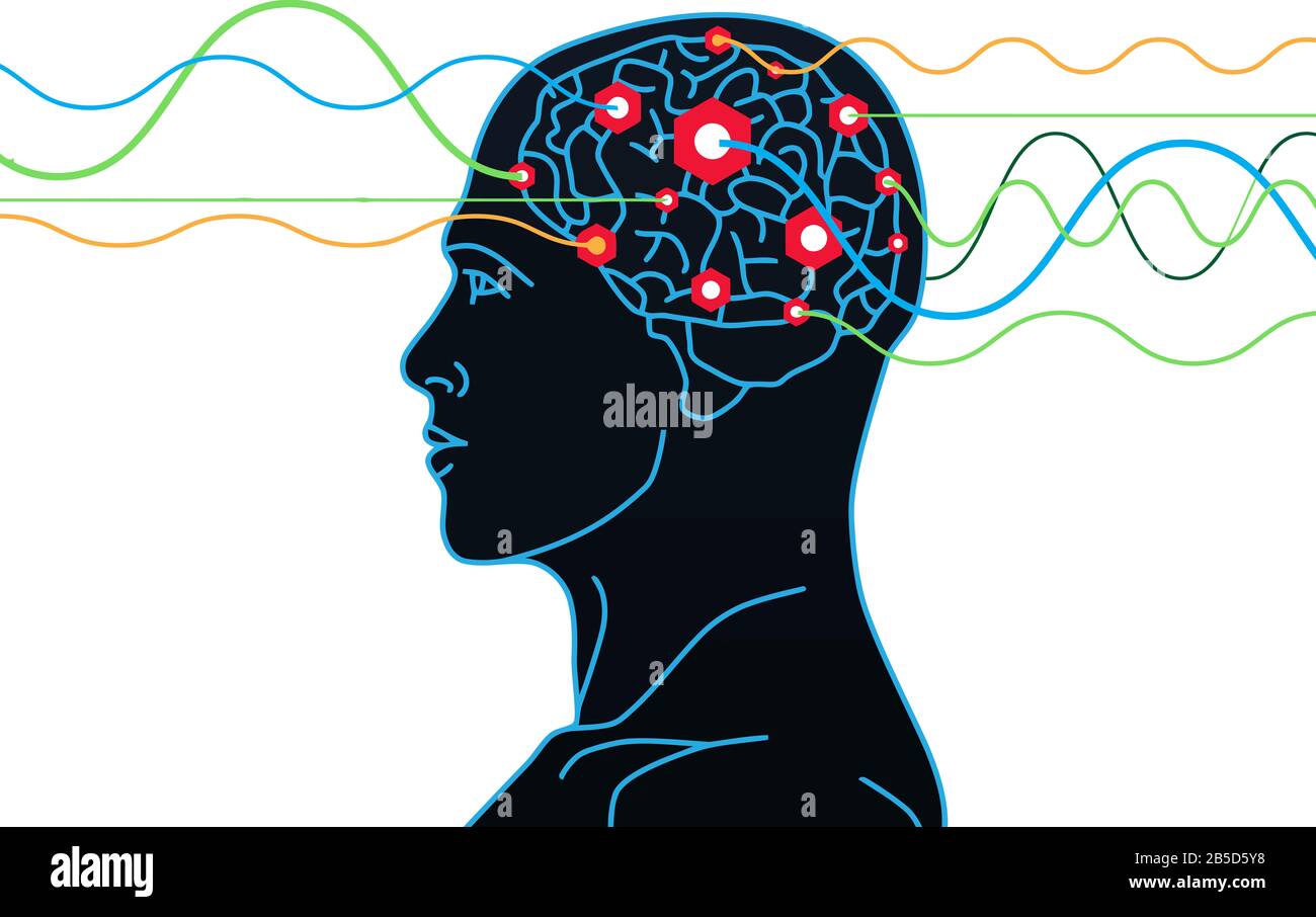 brain frequency waves vibration signal genius illustration Stock Photo