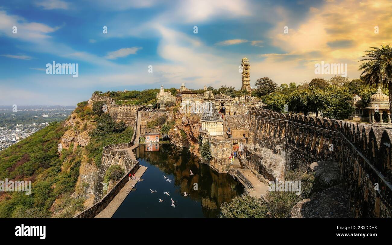 Historic Fort at Chittorgarh Rajasthan is a UNESCO World Heritage site and one of the largest forts in India Stock Photo