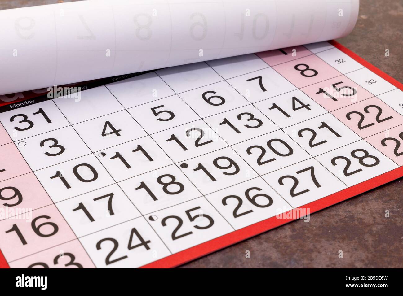 An opened calendar showing the dates Stock Photo