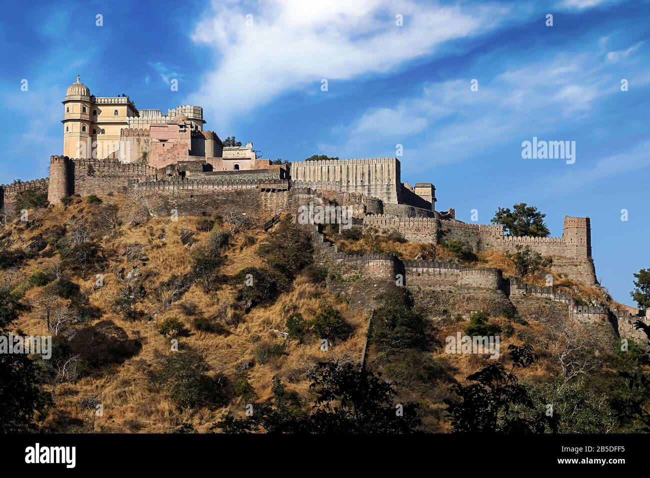 Kumbhalgarh Fort Rajasthan at sunset. Kumbhalgarh is a Mewar fortress in the Rajsamand District of Rajasthan state in western India Stock Photo