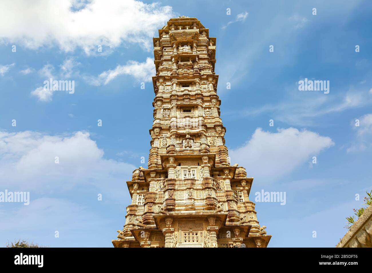 Chittorgarh Fort ancient architecture with view of victory monument known as the 'Vijaya Stambha' with medieval ruins at Udaipur, Rajasthan, India Stock Photo