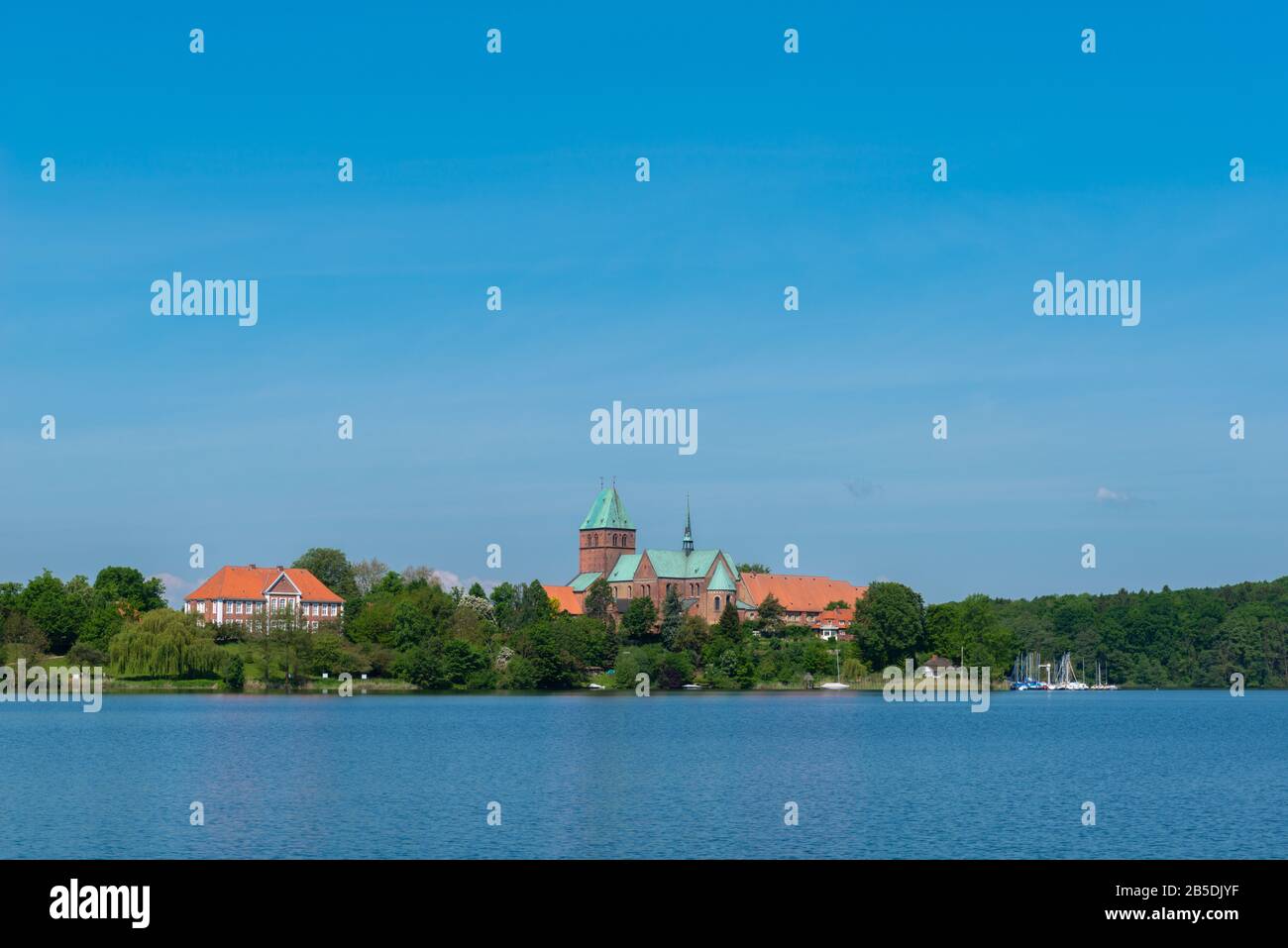 Lake Ratzeburg and town Ratzeburg with cathedral, Dukedom of Lauenburg, Schleswig-Holstein, North Germany, Central Europe Stock Photo