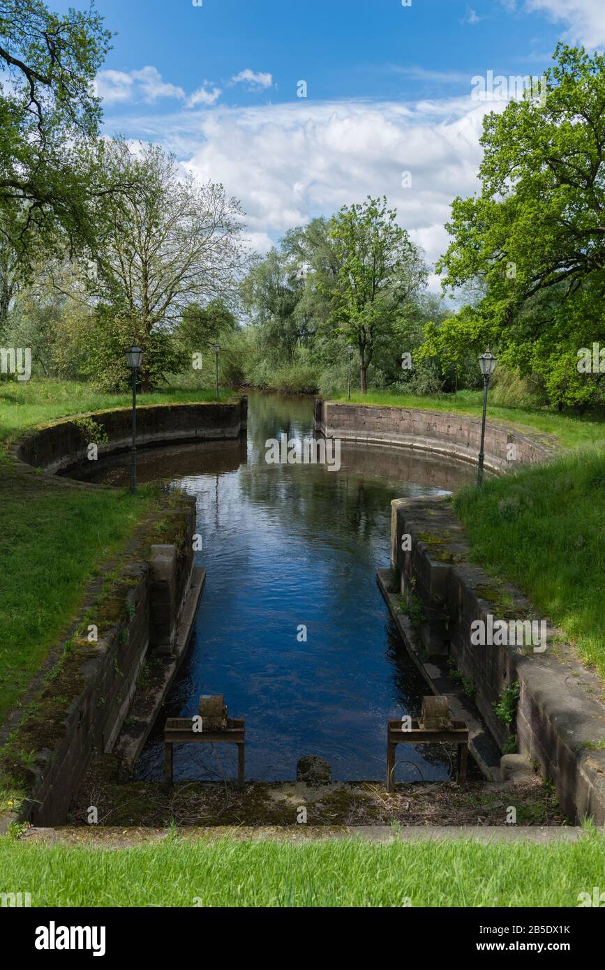 Historical Palmschleuse, Palm Lock, tide lock, first built under  George I of England, in 1398, Lauenburg, Schleswig-Holstein, North Germany Stock Photo