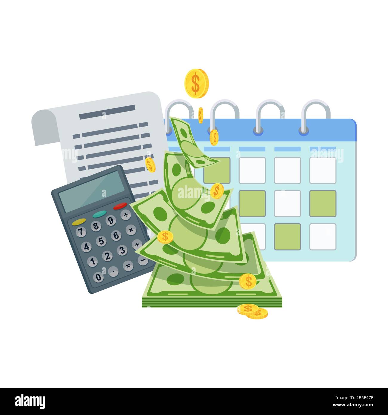 Bill payment calendar. Flat vector cartoon illustration. Stock Vector