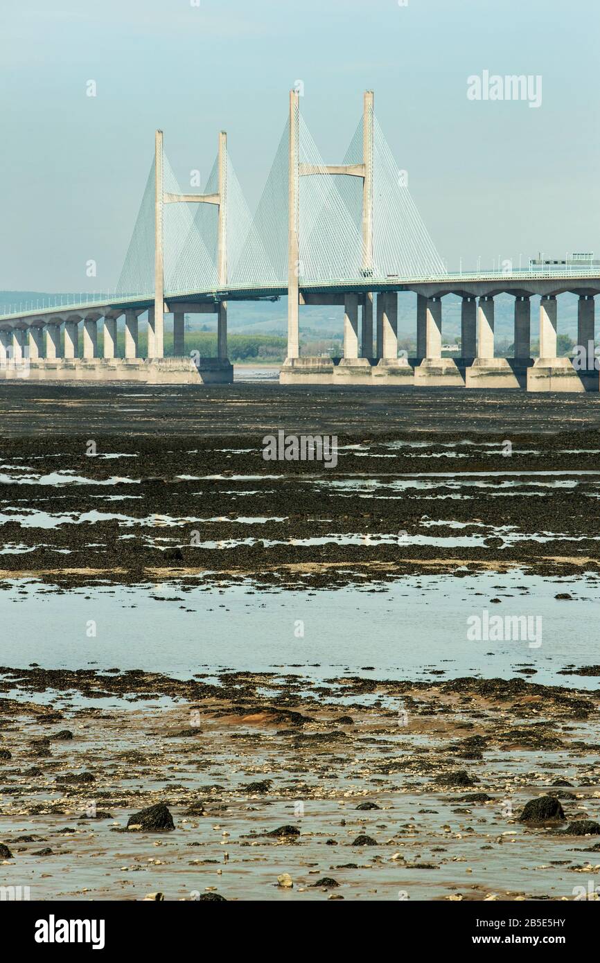 The Prince of Wales Bridge second (new) Severn suspension bridge crossing the estuary of the River Severn, England, Uk Stock Photo