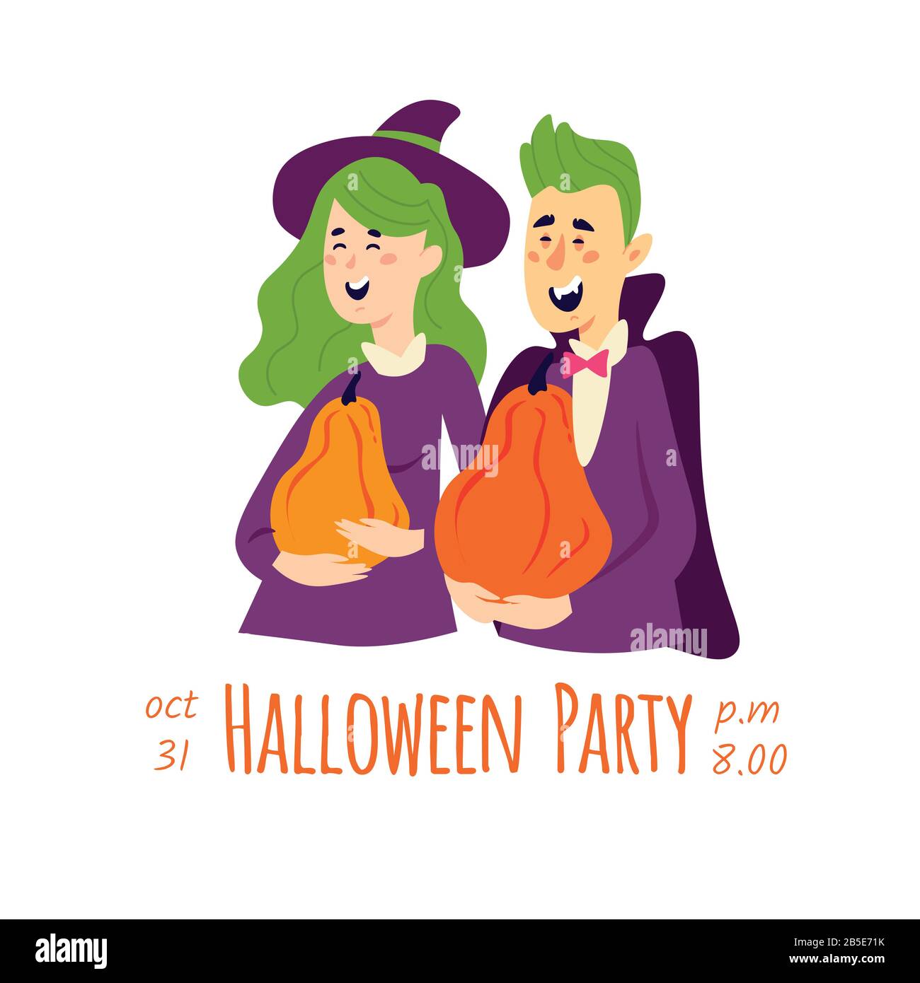 Halloween invitation with people in different carnival costumes  Stock Vector