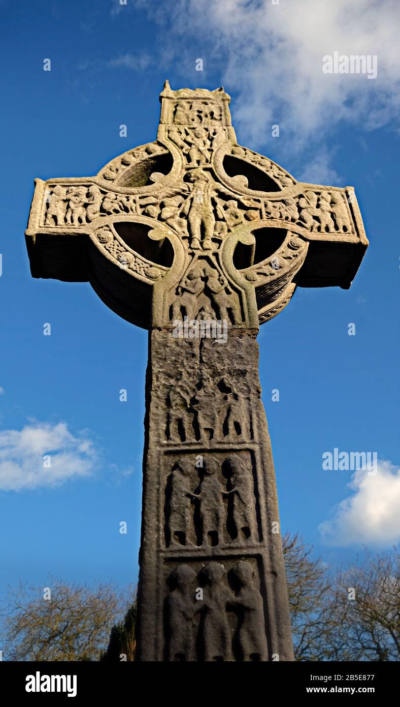 Ancient Celtic High Crosses in the old Monasterboice Abbey, Co. Louth Ireland Stock Photo