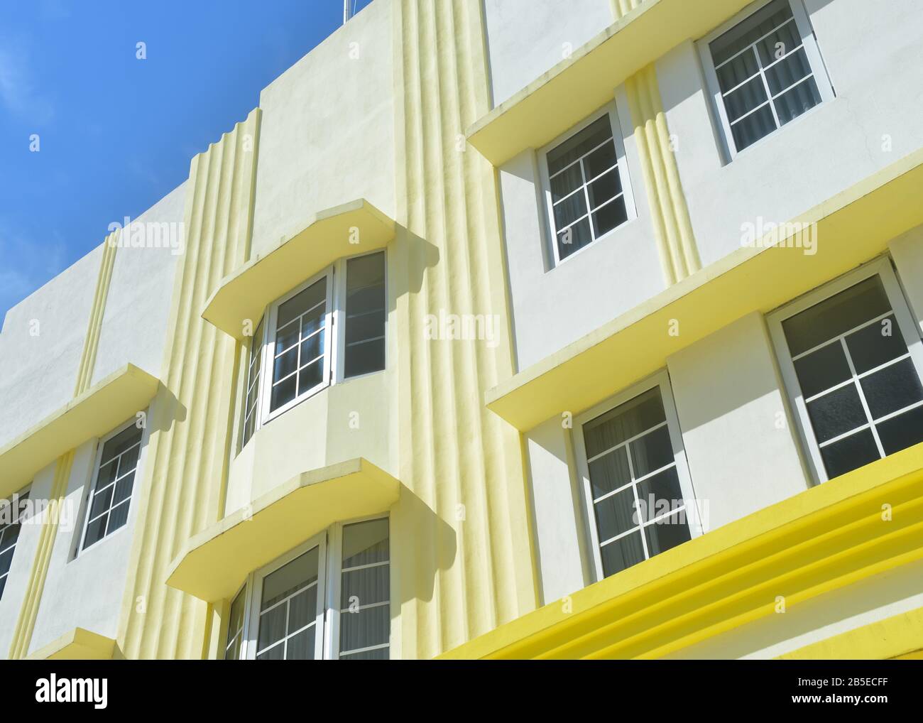 Miami Art Deco Architecture. Yellow and White Building Facade, Detail