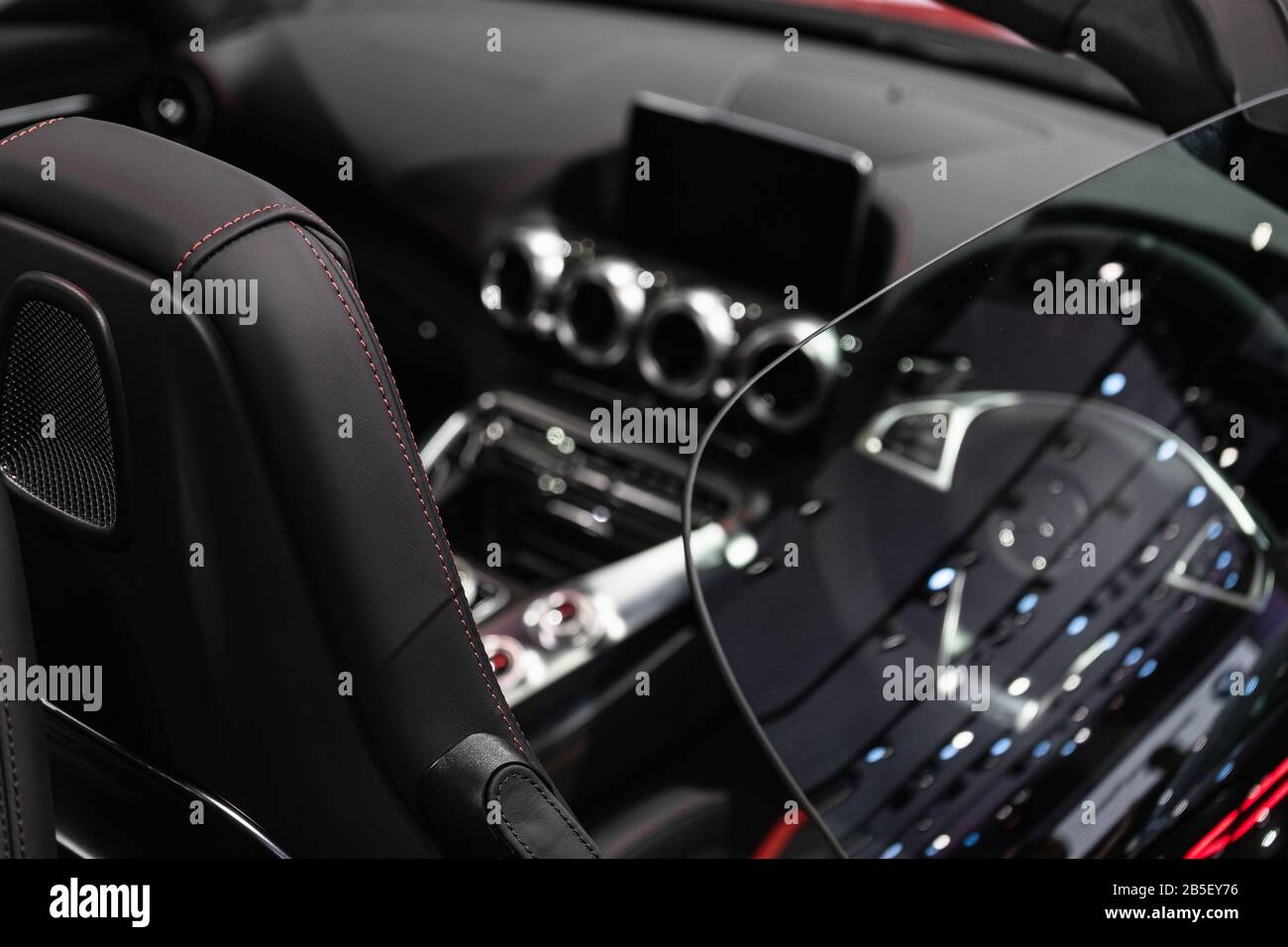 Selective focus of luxuary super car Interior Design for background.  Supercar sport car background concept Stock Photo - Alamy, image size:1300x956